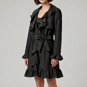 Vintage Y2K Joseph Ribkoff Black Jacket Size 16 Fits XL Ruffle Trim Cuff Trench